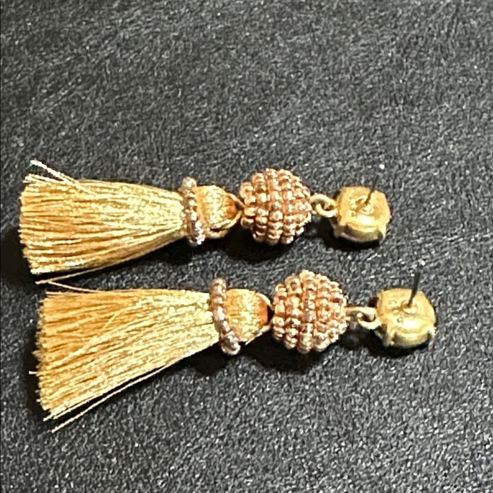 J Crew Metallic Gold Tone Tassel Post Earrings - Picture 12 of 12